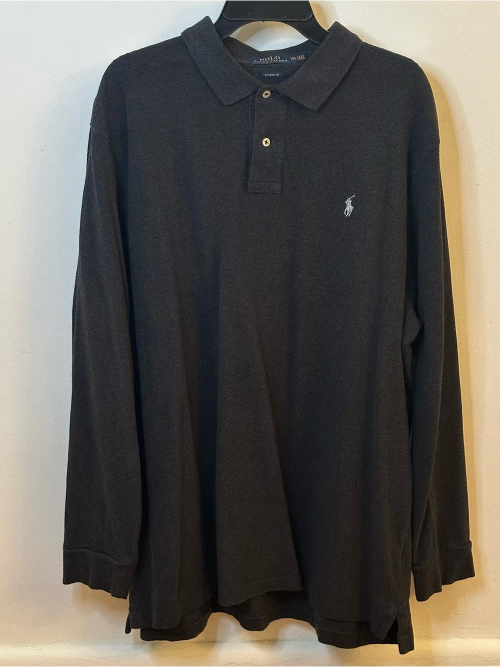 Polo Ralph Lauren Long Sleeve Gray Henley Polo White Pony Size XXL Preppy Casual